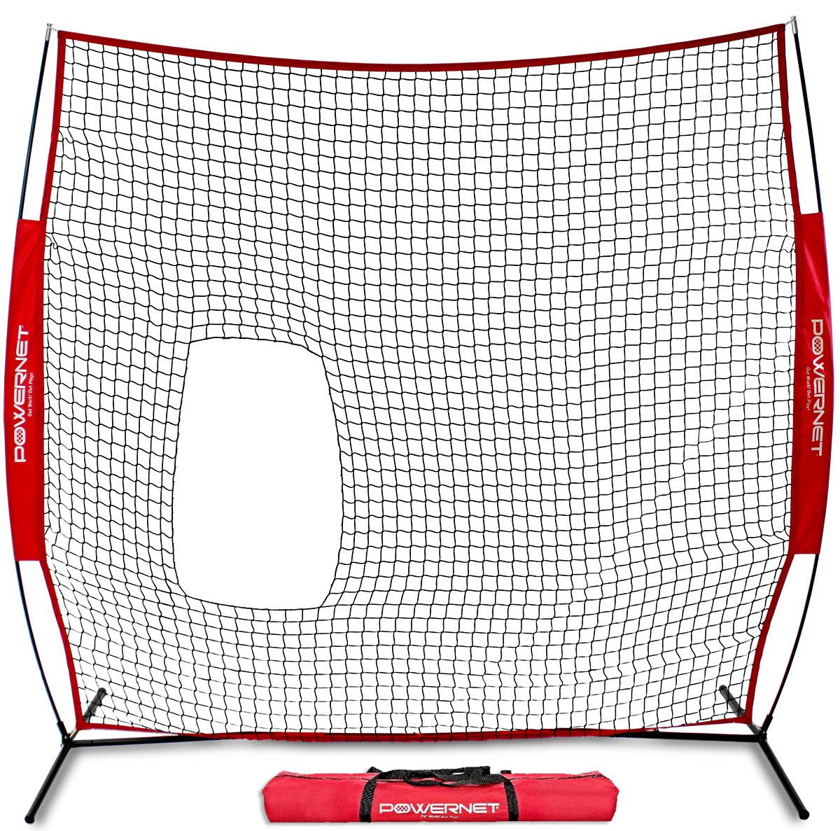 PowerNet 7x7 ft Baseball Softball Practice Net with Pitch Thru Protection - Durable Backstop for Backyard, Field Training & Batting Cage Use