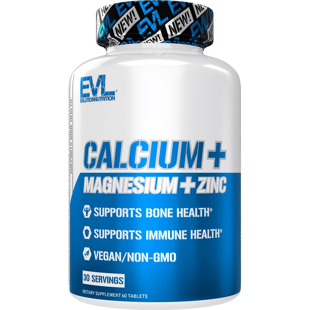 EVLution Nutrition Calcium Magnesium Zinc Supplement - 60 Tablets for Bone Health, Muscle Support & Immune Boost - Ideal for Athletes & Active Lifestyles