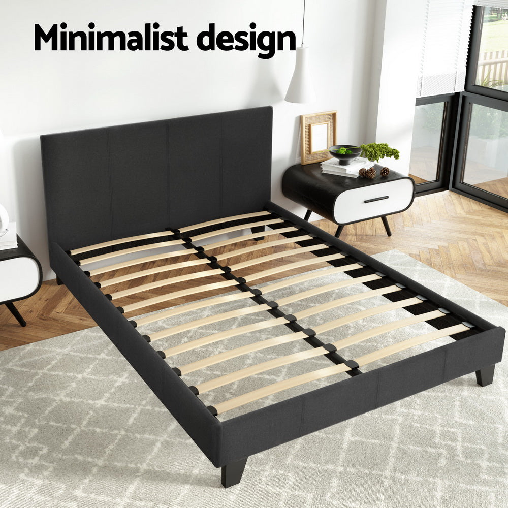 Coogee Grey Double Bed Frame with Sturdy Metal Slats - Perfect for Modern Bedrooms, Guest Rooms & Small Spaces