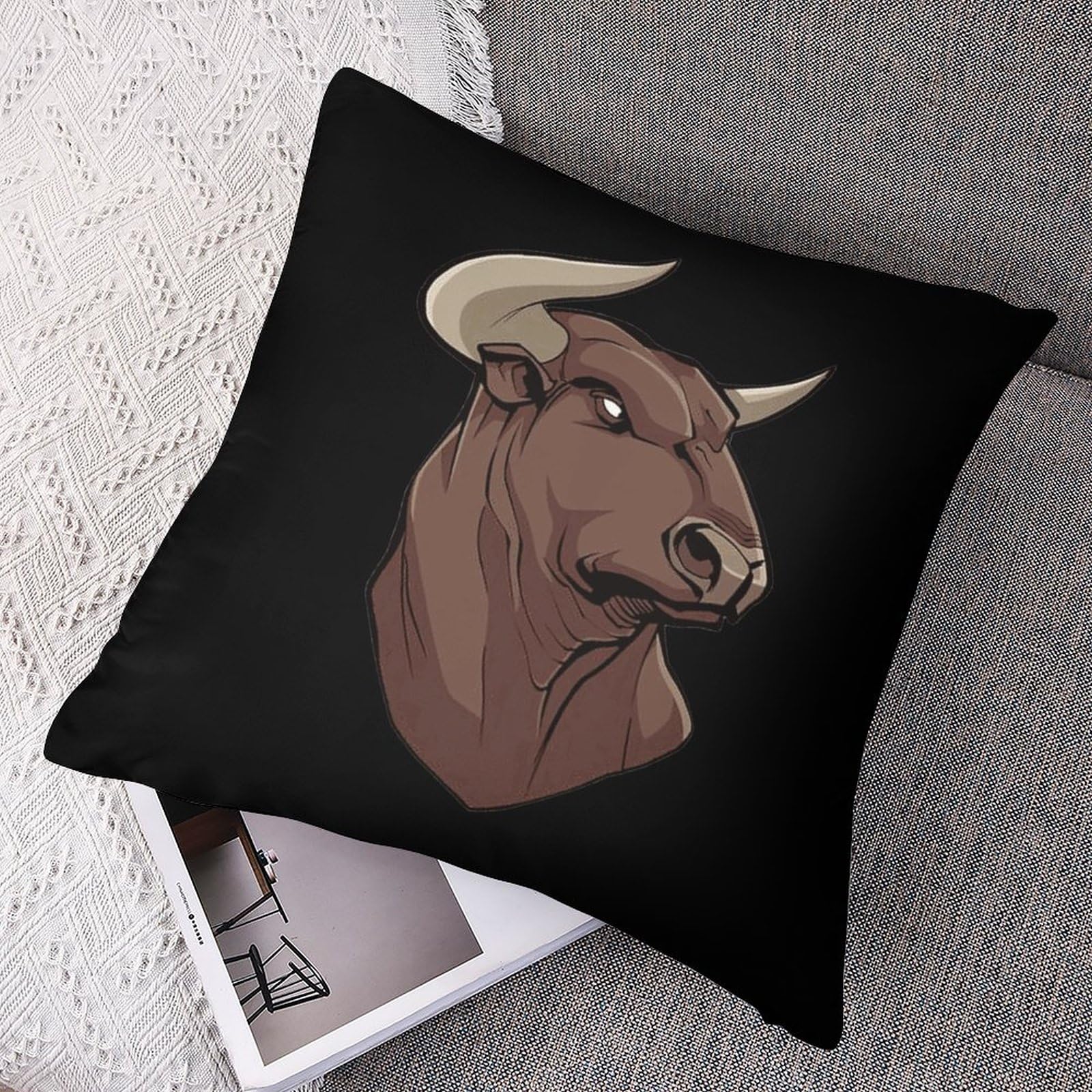 Premium Bull Head Polyester Pillow Cases - Soft & Smooth 16x16 Inch Cushion Covers for Sofa, Bed, or Couch - Elegant Home Decor for Living Room & Bedroom