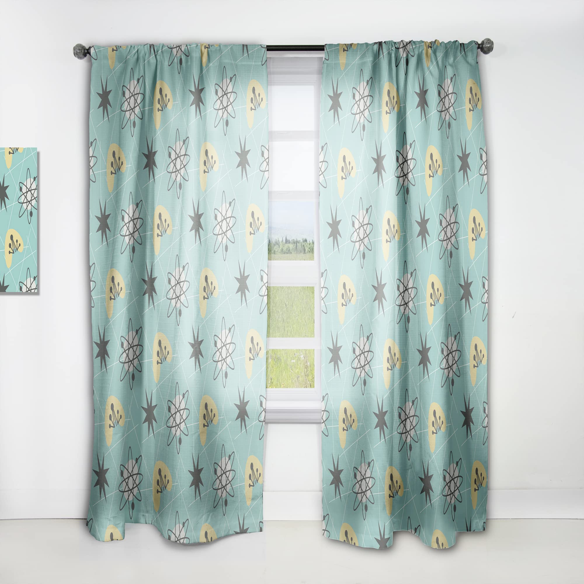 DesignQ 1950s Retro Pattern Thermal Insulated Curtains - Single Panel 52x84 Inches - Vintage Style Window Drapes for Bedroom & Living Room - Perfect for Mid-Century Modern Home Decor