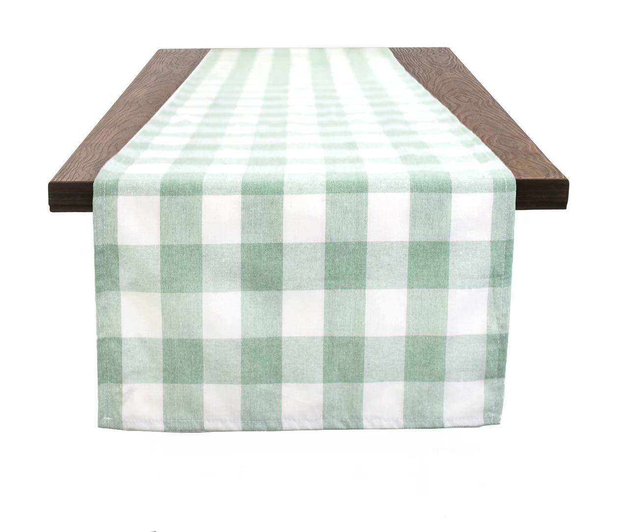 Fennco Styles Country Buffalo Check Soft Table Runner 16 x 90 Inch - Green Plaid Table Cover for Dining Room, Kitchen, Picnic, Family Gathering, Indoor Outdoor Parties, Wedding & Holiday Decor
