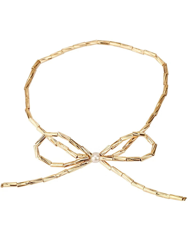 Elegant Gold Bow Elastic Beaded Bracelet for Women - Adjustable Stretch Fit - Perfect for Parties, Weddings & Everyday Wear
