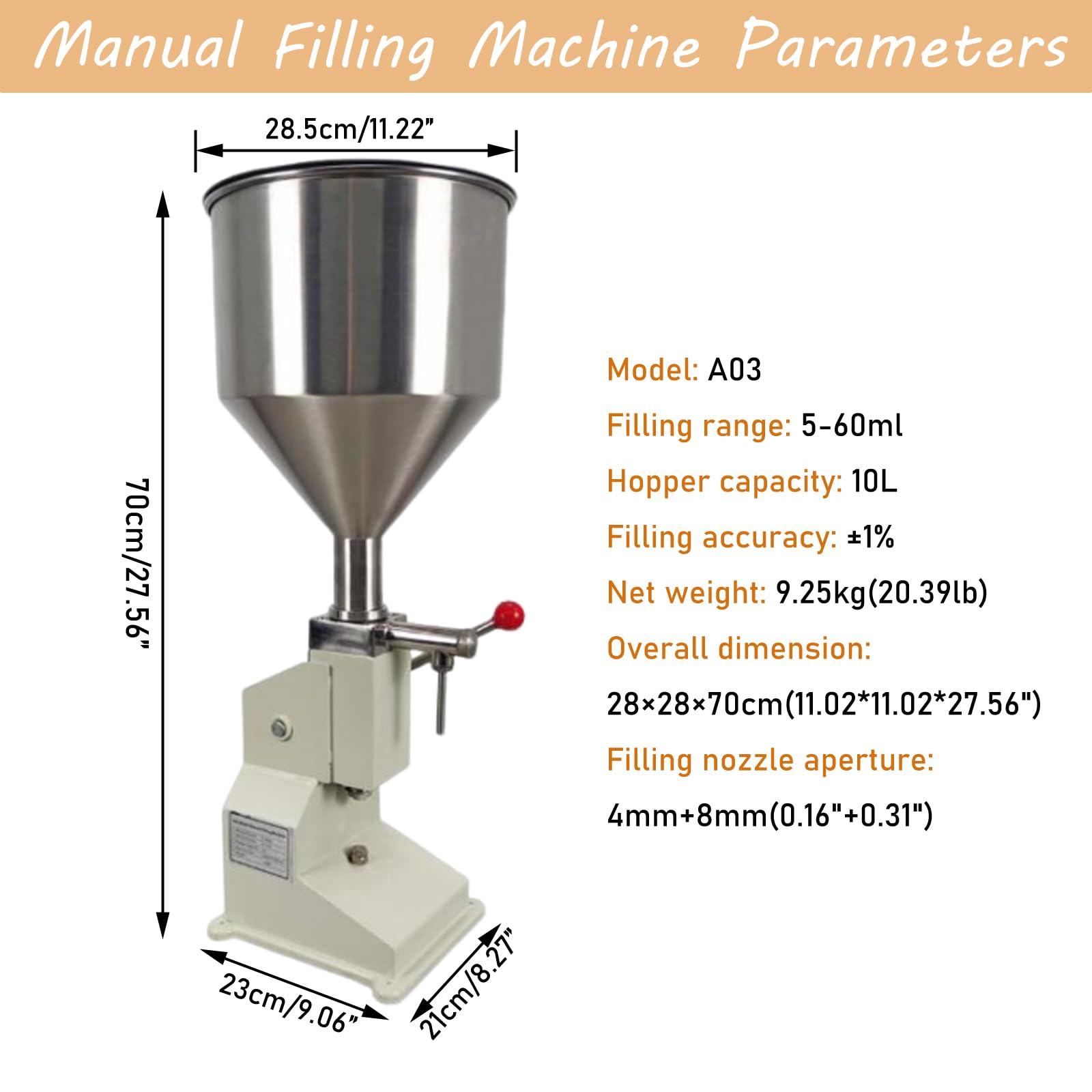 INTSUPERMAI Manual Liquid Filling Machine 5-50ml - Bottle Paste Filler for Cosmetics, Oil, Cream & Lip Gloss (Model A03) - Perfect for Small Business & DIY Beauty Products