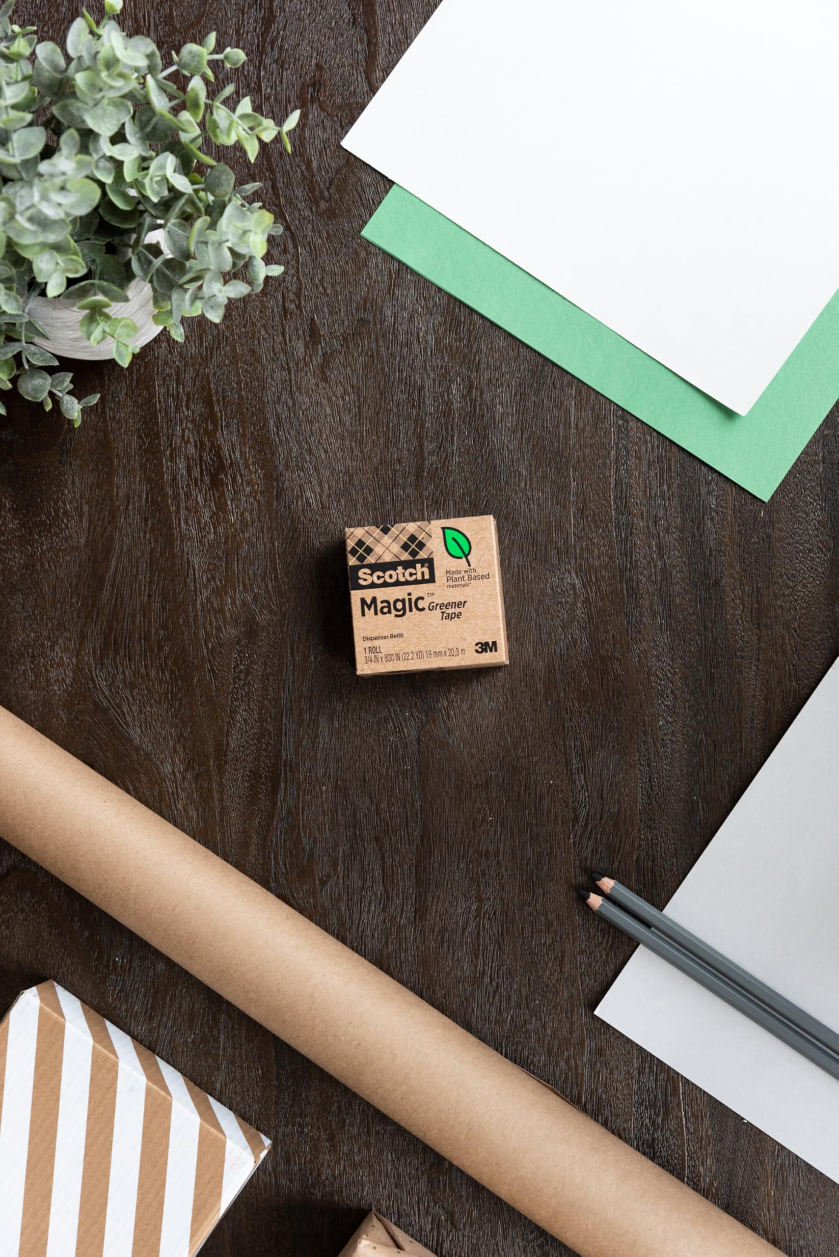 Scotch Magic Greener Tape - 3 Rolls of 0.75 in x 900 in Invisible Adhesive Tape for Paper Repair, Office & School Supplies | Eco-Friendly, Strong Hold for Crafts, Gift Wrapping & Document Fixing