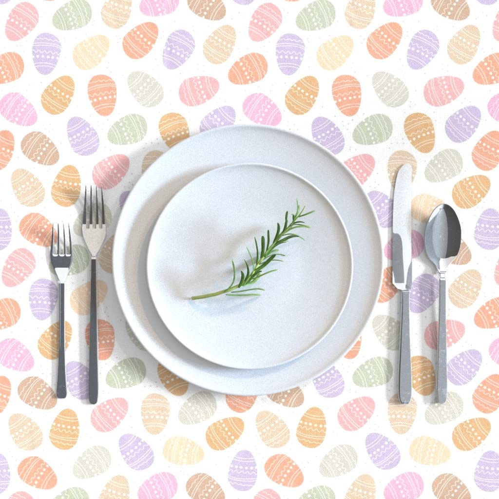 Custom Easter Eggs Boho Spring Vintage Pastel Retro Baby Print Cotton Sateen Tablecloth 70x120 Inches - Perfect for Easter Brunch, Spring Parties & Boho Home Decor