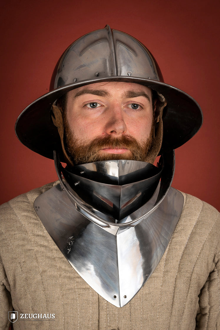 1.6mm Polished Steel Gorget with Visor - Medieval Neck Armor for LARP, Cosplay & Renaissance Fairs - Perfect for Historical Reenactments & Costume Events