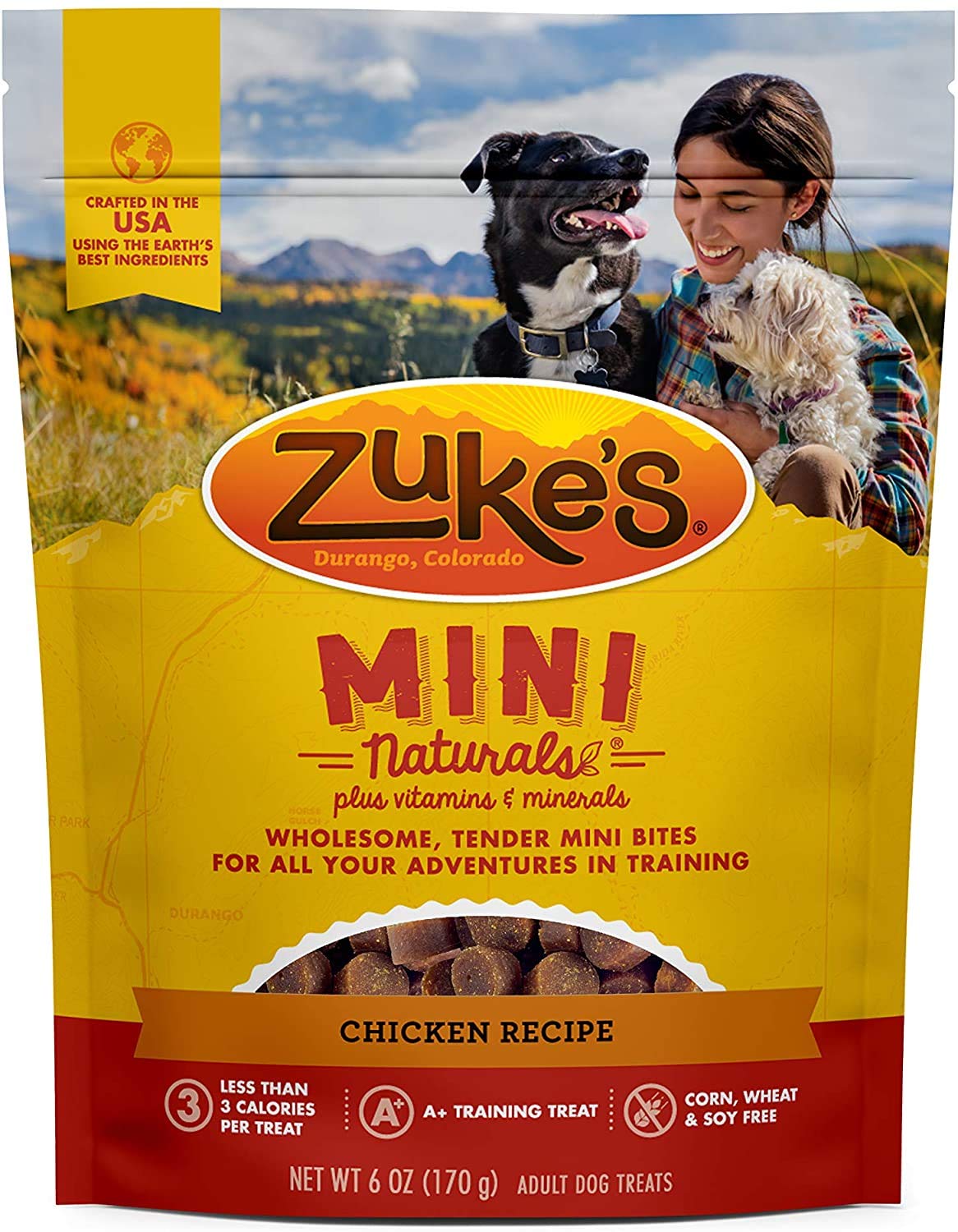 (3 Pack) Zuke Mini Naturals Dog Treats - 3 Flavor Variety (Chicken, Peanut Butter, Salmon) - 6oz Each + 10ct Pet Wipes | Healthy Training Snacks for Small & Medium Dogs | Perfect for Outdoor Adventures, Obedience Training & Daily Rewards