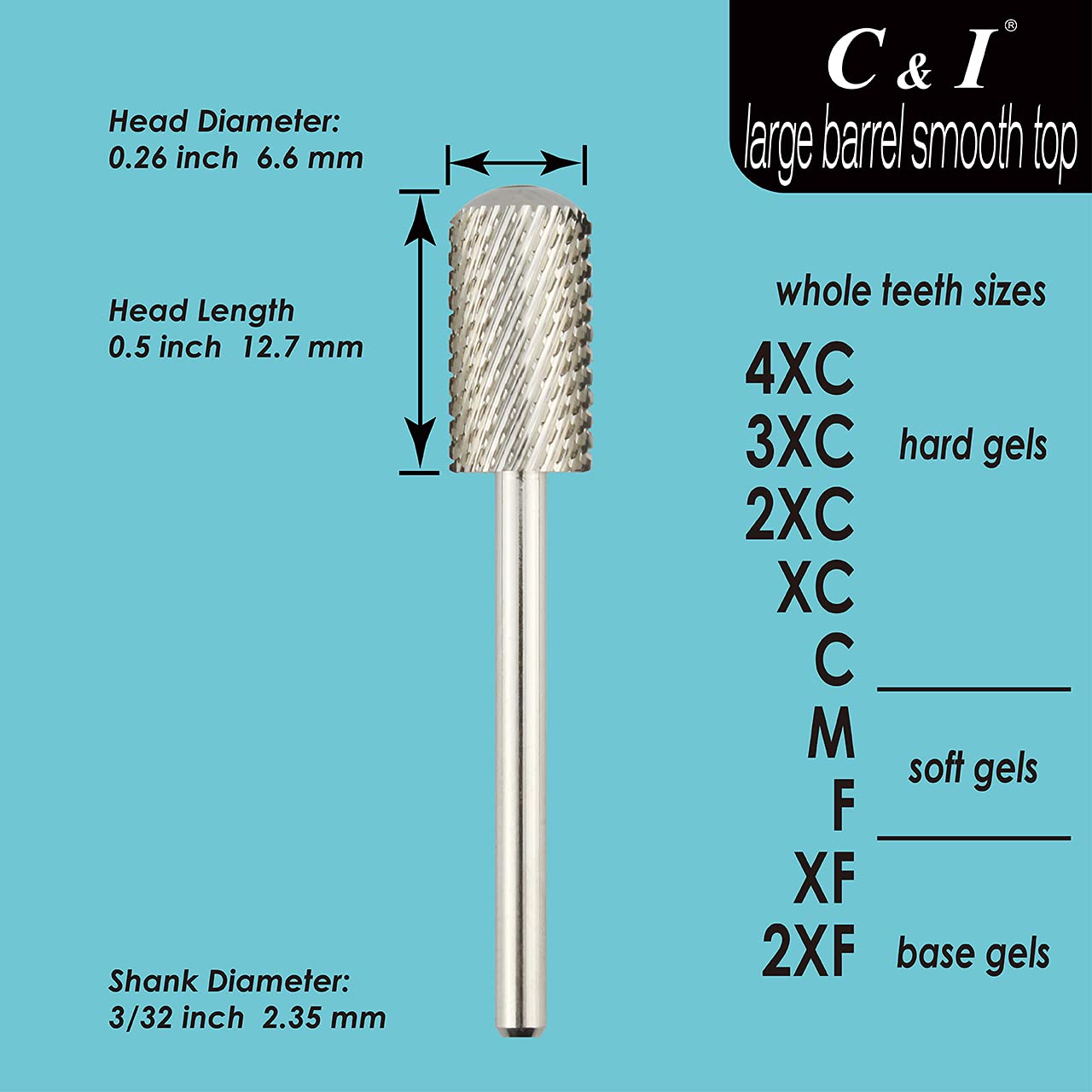 Professional C & I Nail Drill Machine - Smooth Top Large Barrel Edition, Electric Nail File for Quick Gel & Acrylic Nails Removal (Double Fine 2XF) - Perfect for Salon, Home Manicure & Nail Art