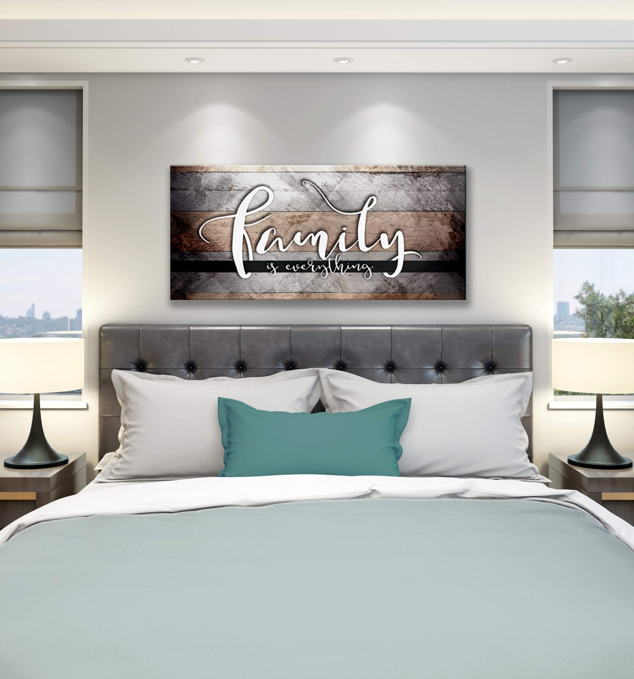 Family Is Everything Wall Art - Framed Large Canvas Print for Living Room & Farmhouse Decor - Brown 42x19 Inch - Perfect for Family Room, Bedroom & Home Office Décor