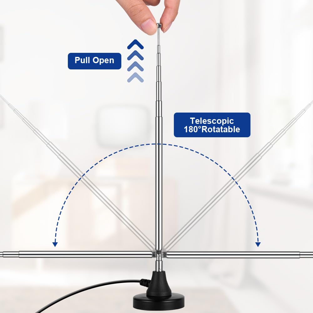 Adiwo 3M FM Indoor Radio Antenna with Magnetic Base - Digital Telescopic DAB Aerial for HiFi System, Tuner, Stereo Amplifier, AV Receiver & Home Theater - Perfect for Enhanced Audio Quality in Living Rooms & Home Studios