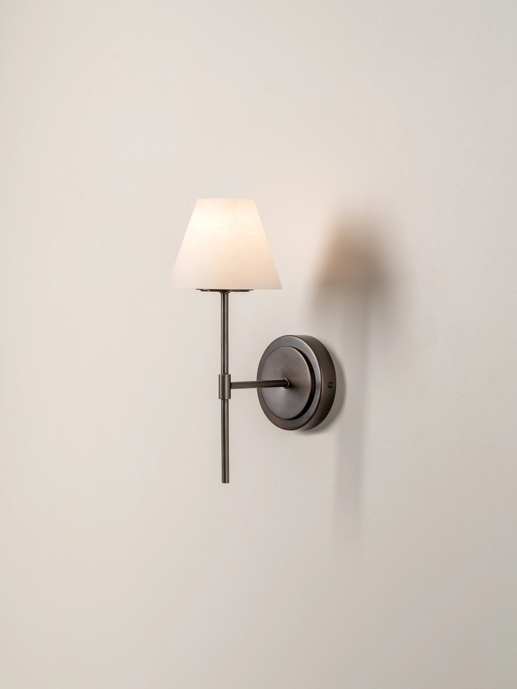 Alabaster and Bronze Wall Light - Single Sconce for Bedroom, Living Room, or Hallway Lighting