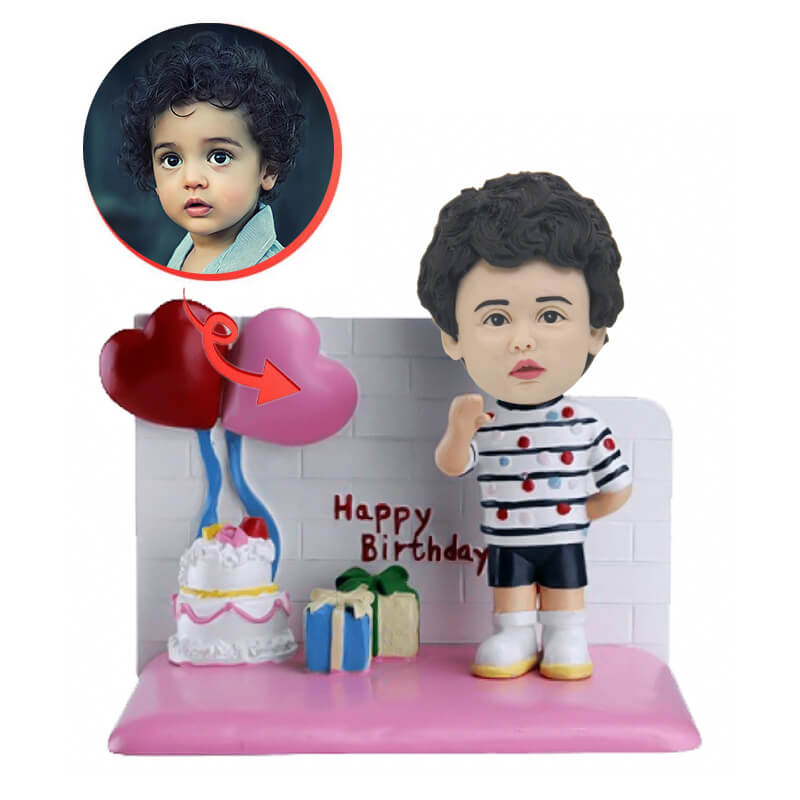 Personalized Happy Birthday Baby Bobblehead - Custom Cute Bobbling Figurine Gift for Newborns, Christening, 1st Birthday Party Decorations | Perfect for Nursery Room, Cake Toppers & Gift Giving