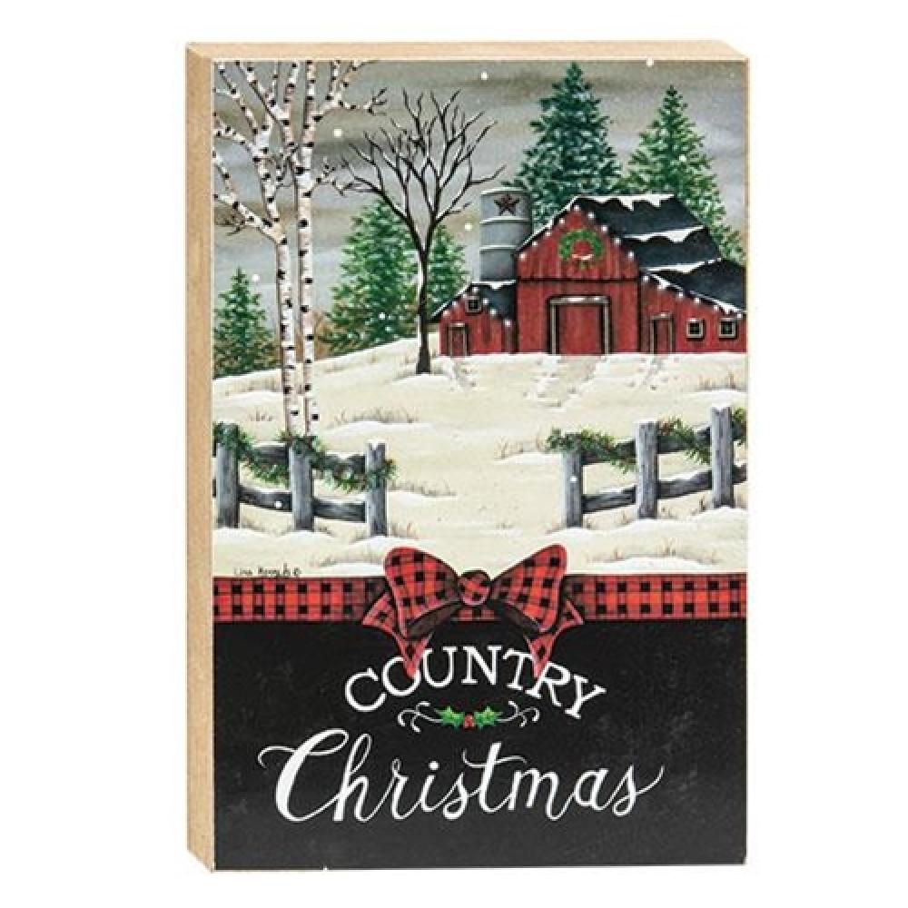Country Christmas Block - Rustic Wooden Holiday Decor for Farmhouse, Mantel & Tabletop - Perfect for Christmas Tree Skirt, Gift Wrapping & Festive Home Decor