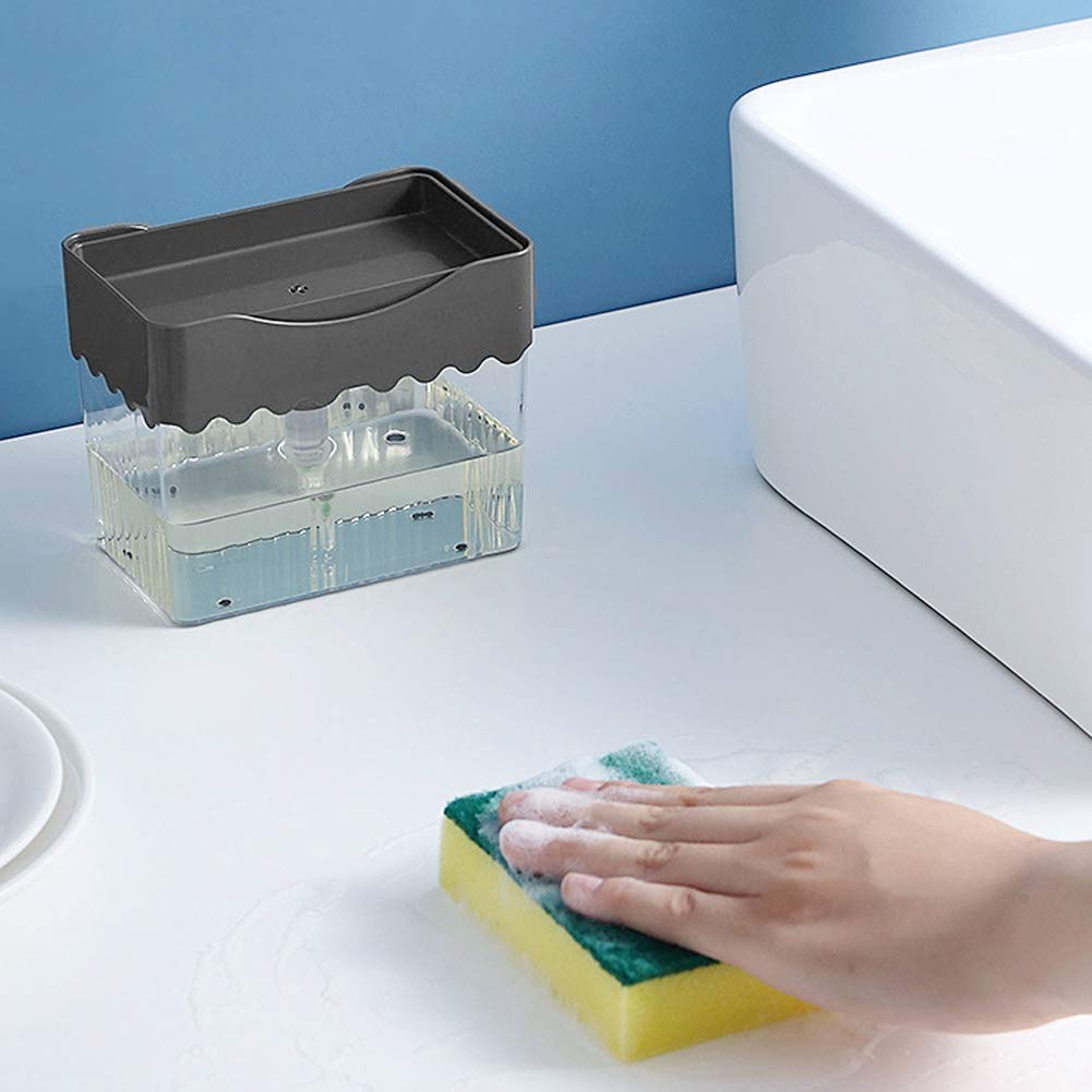 EVTSCAN Automatic Dish Soap Dispenser with Sponge Holder - Kitchen Sink Organizer for Washing Dishes, Utensils & Cookware