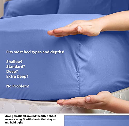 Premium 600 Thread Count Egyptian Cotton Sheets Set - 4-Piece Olympic Queen Size, Royal Blue Sateen Weave, Deep Pocket Fitted Sheet (Fits up to 25