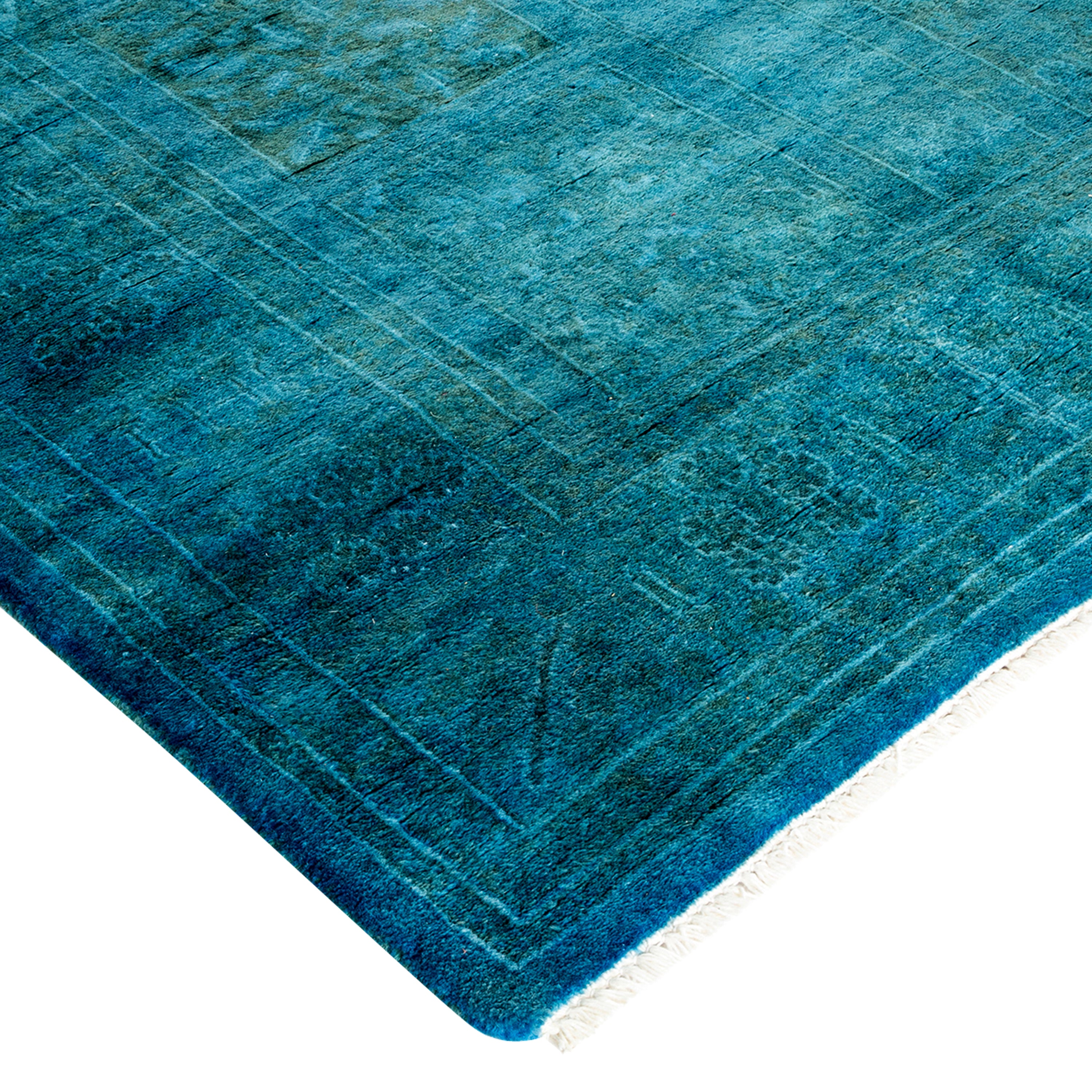 Blue Overdyed Wool Runner Rug 3'2 x 20'4 - Soft Vintage Style Area Rug for Living Room, Bedroom & Hallway