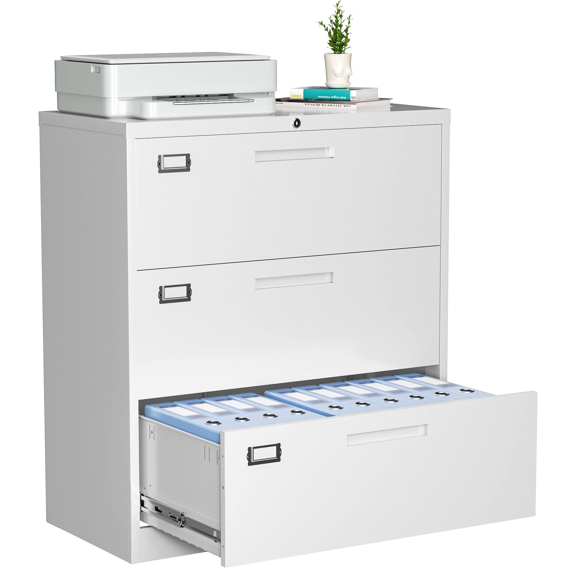 3-Drawer Locking Metal File Cabinet for Office - Legal/Letter/A4 Document Storage with Hanging Folders - White - Perfect for Home Office, Business, School & Organization Filing Needs