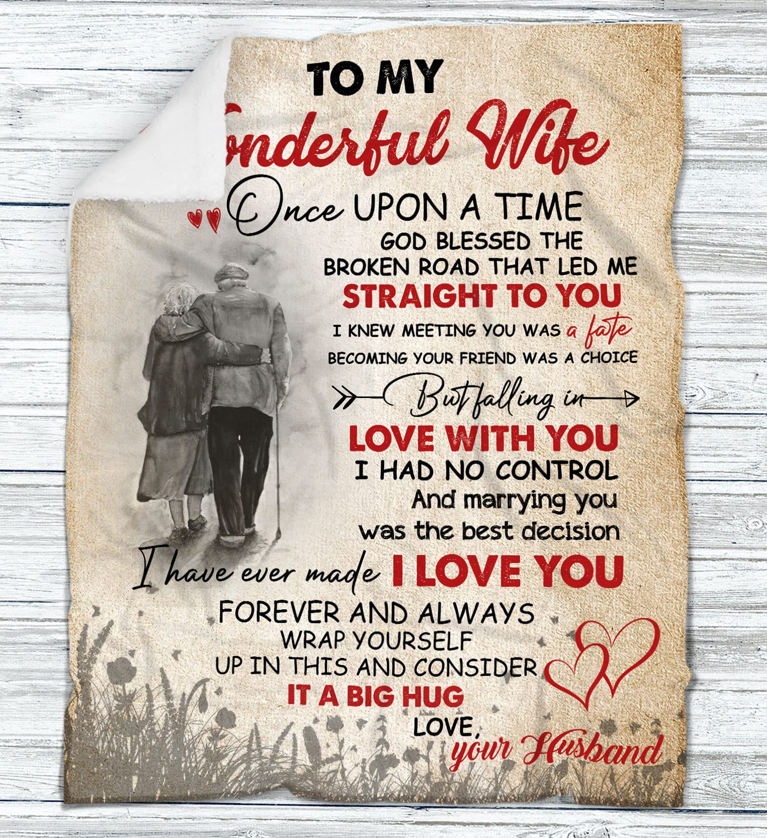 Personalized 'To My Wonderful Wife' Custom Throw Blanket - Romantic Love Letter Design with Custom Name - Perfect Anniversary, Valentine's Day & Wedding Gift for Her - Cozy Gift Idea for Couples, Bedroom Decor & Romantic Surprises