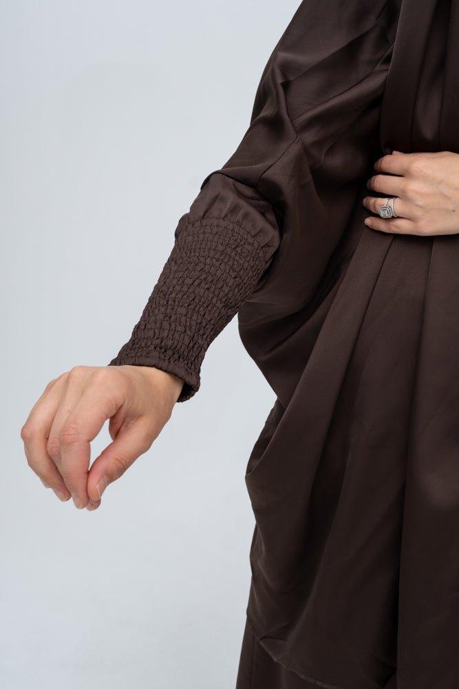 Luxury Dark Coffee Lisaa Women's Two-Piece Khimar Prayer Garment Hijab Dress - Perfect for Islamic Prayer, Mosque Visits, and Modest Fashion