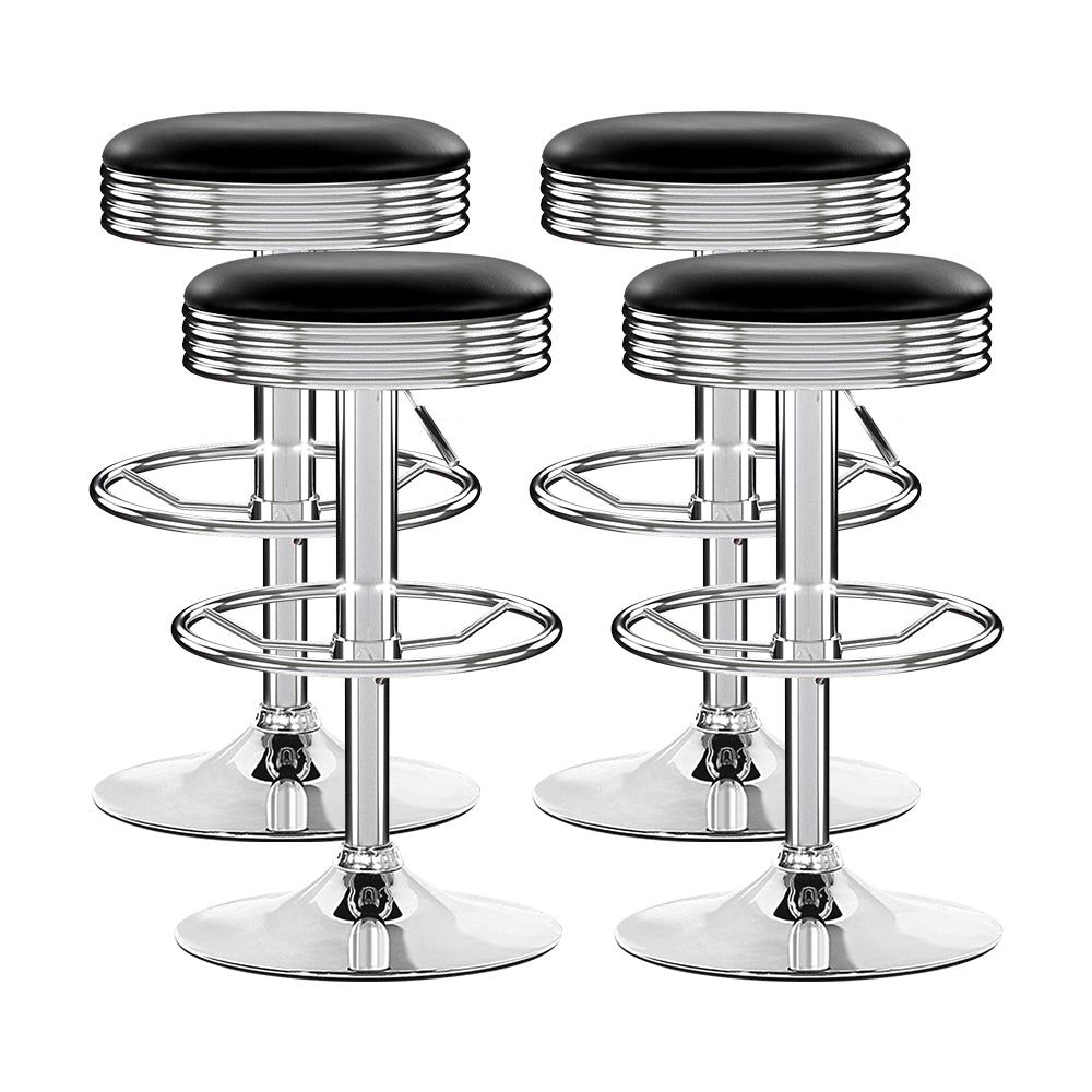 4 Bar Stools with Leather Padded Seats & Gas Lift Mechanism - Silver Chrome Finish | Perfect for Kitchen Island, Breakfast Bar & Home Office