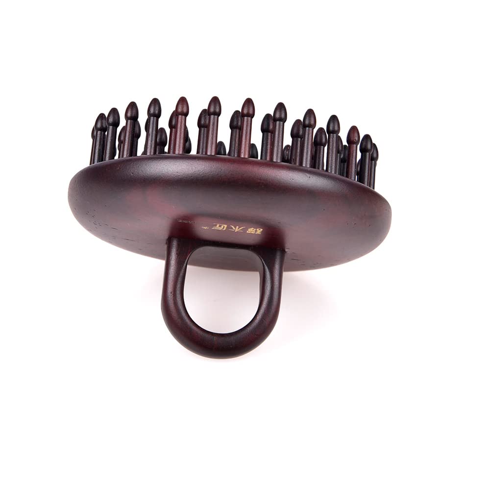 Black Rosewood Round Massage Hair Brush - Scalp Stimulating Comb for Hair Growth & Relaxation | Perfect for Styling, Detangling & Stress Relief at Home or Salon