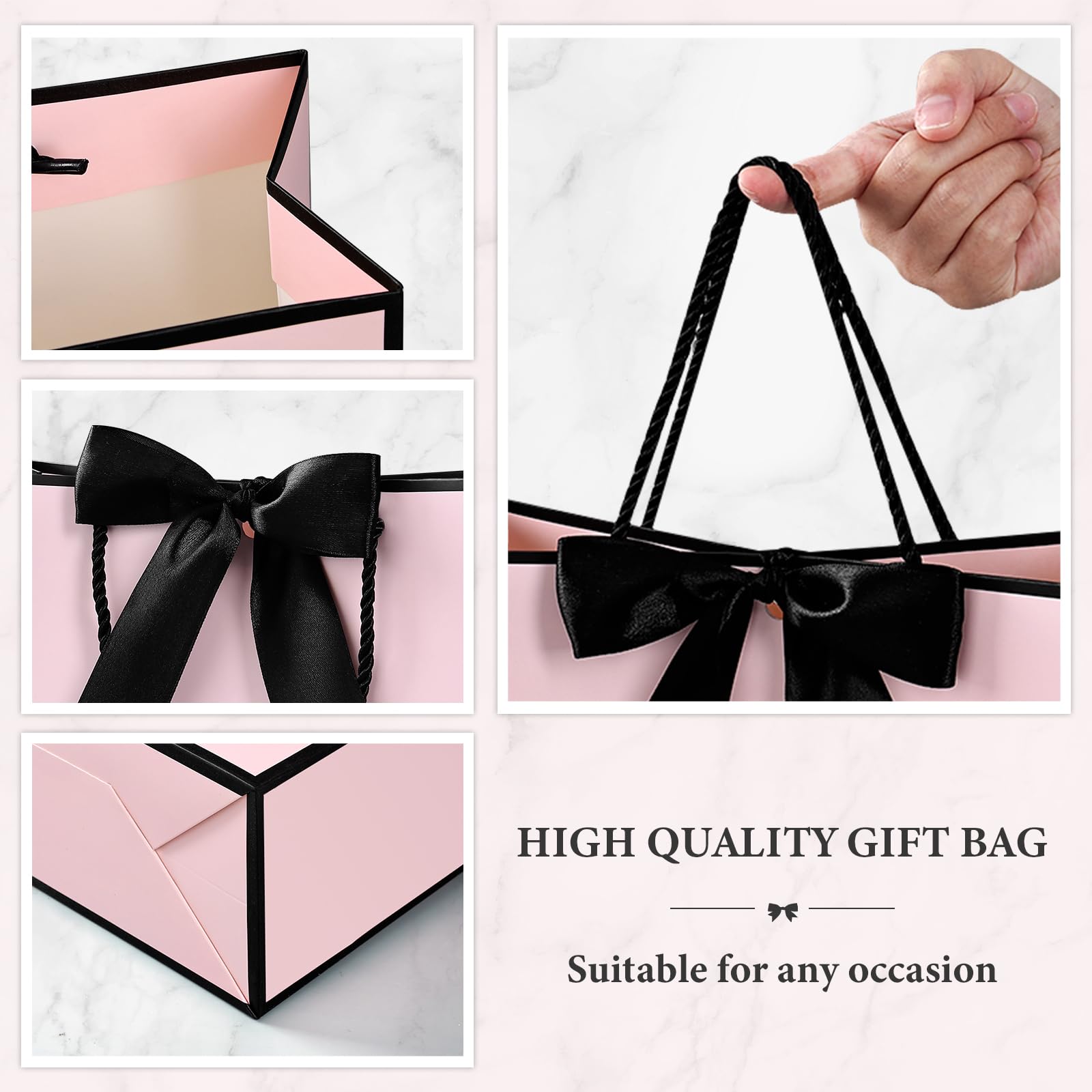 JMANNI Large Gift Bags Set - 1 Premium Paper Gift Bag with 2 Tissue Papers & 1 Greeting Card - Elegant Present Bags with Handles for Women, Girls, Bridesmaids - Perfect for Birthday, Valentine's Day, Wedding & Party Favors (Black-Pink) | Great for Gift Wrapping, Special Occasions & Thoughtful Surprises