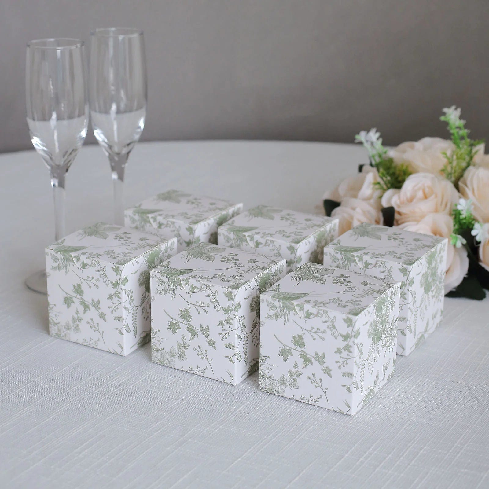 25 Pack 3x3 Inch Square Floral Printed Favor Gift Boxes - White - Perfect for Wedding Favors, Party Decorations and Small Gift Packaging