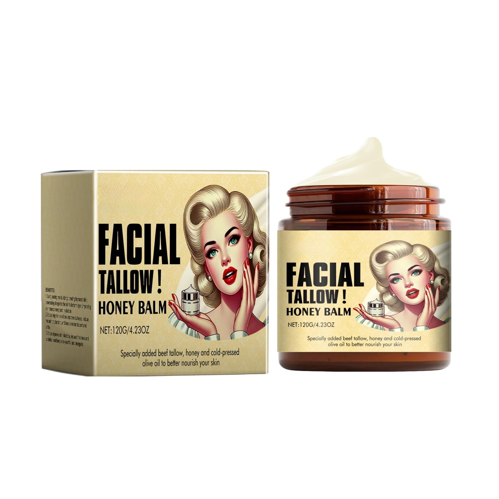 Whipped Beef Tallow Honey Balm - Skin Moisturizer for Face, Body & Lips - 4.23 oz