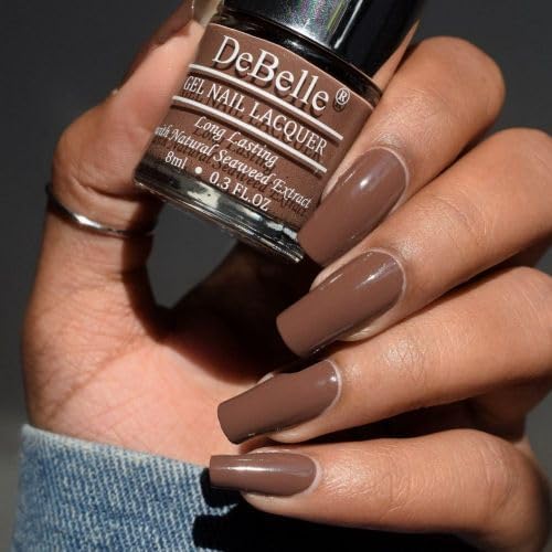 DeBelle Gel Glossy Finish Nail Polish - Woody Chocolate (Light Chocolate Brown) 8ml - Enriched with Natural Seaweed Extract, Vegan, Cruelty-Free & Non-Toxic - Perfect for Everyday Wear, Salon-Quality Manicures & Special Occasions