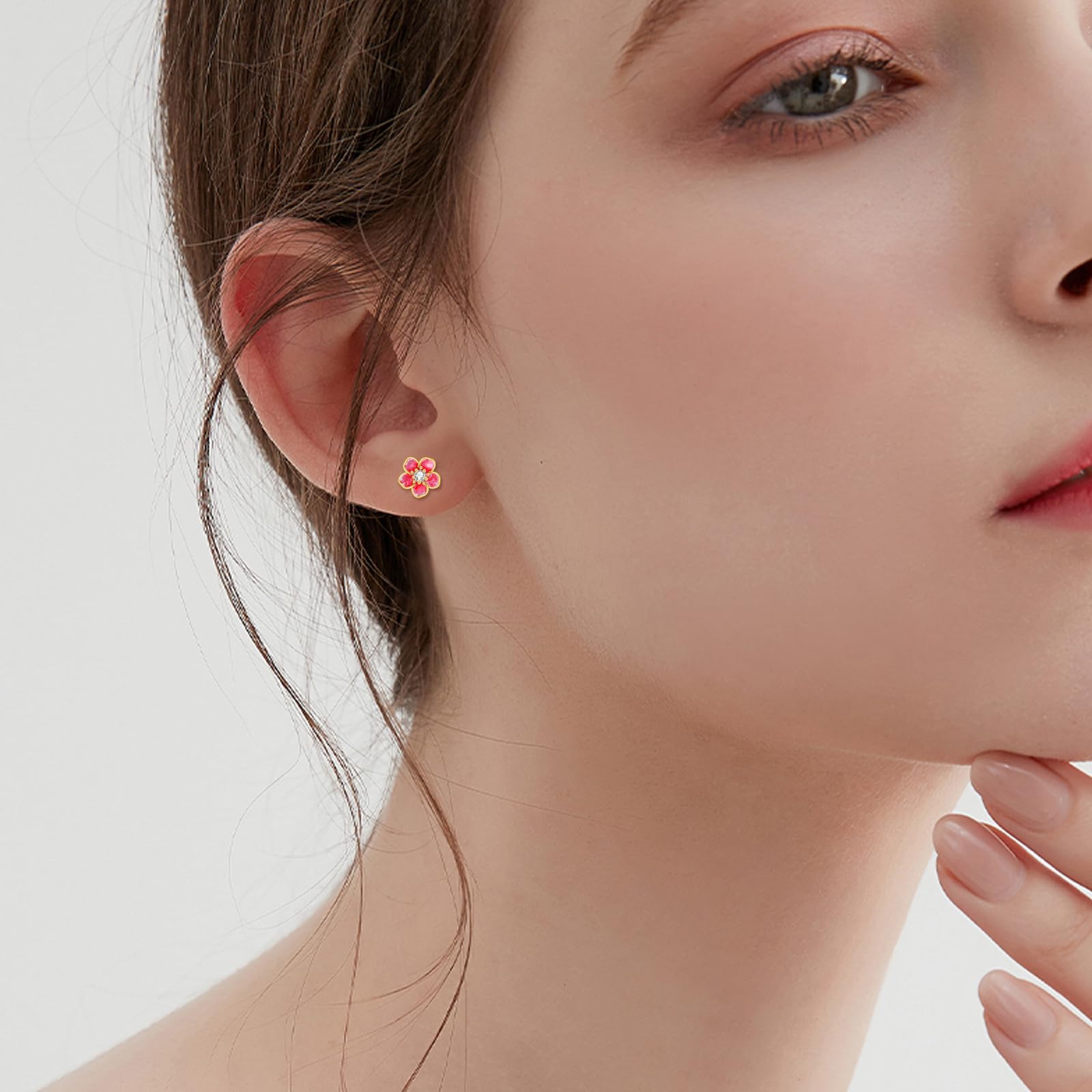 14K Rose & Cherry Flower Stud Earrings - Yellow Gold Floral Jewelry for Women & Girls | Perfect Gift for Birthdays, Anniversaries & Special Occasions