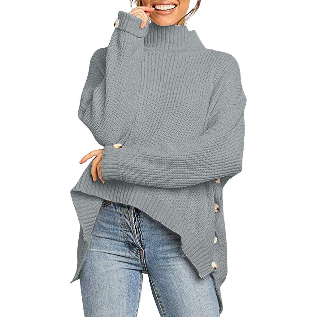 FABIURT Women's Casual Turtleneck Oversized Sweatshirt - High Low Hem Side Slit Waffle Knit Pullover Sweater | Cozy Winter Jumper Tops for Lounge, Office & Streetwear Fashion