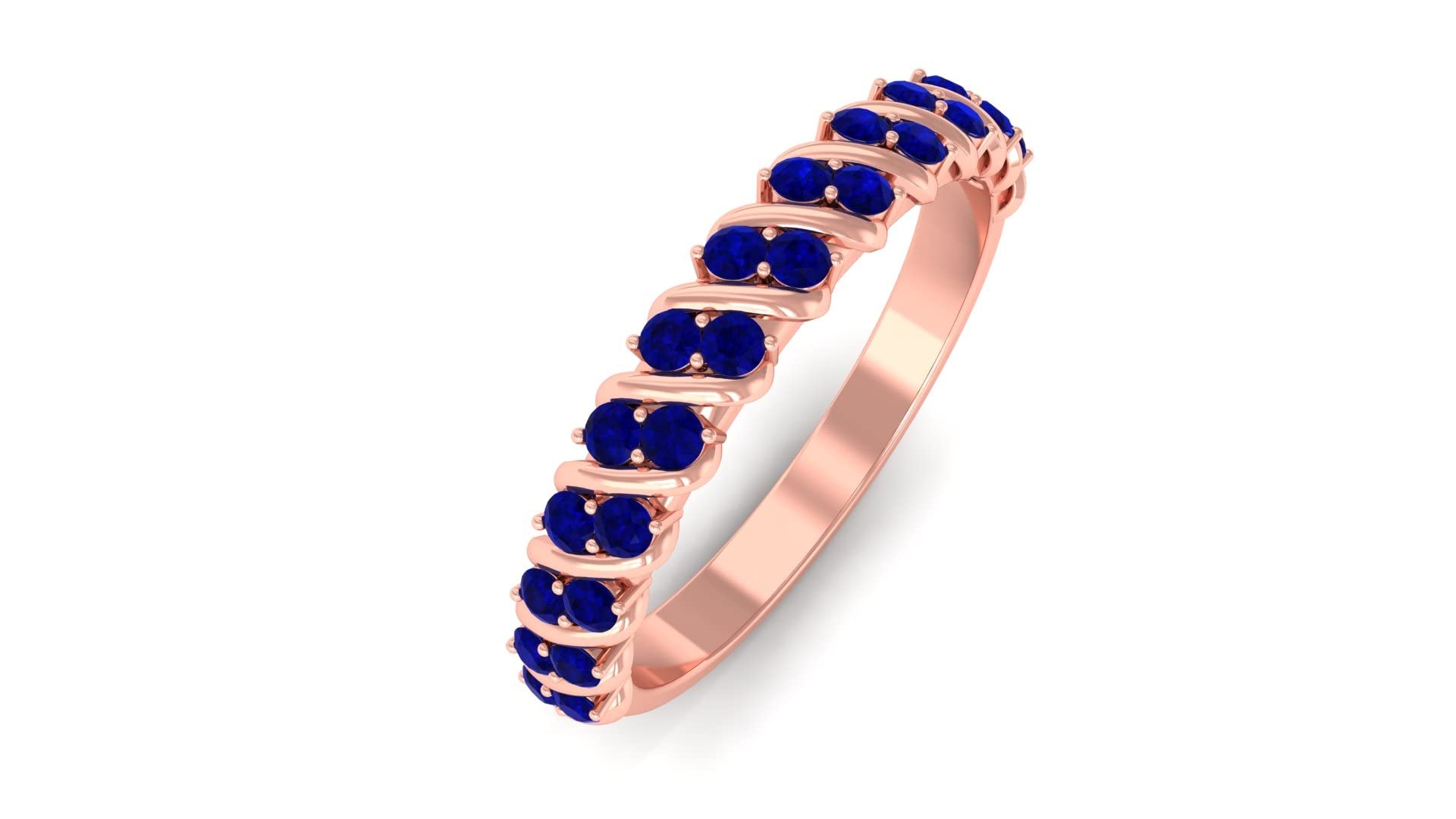 3/4 CT Blue Sapphire Half Eternity Ring - 14K Solid Gold September Birthstone Ring for Women - Elegant Stackable Wedding Band, Anniversary Gift & Everyday Jewelry