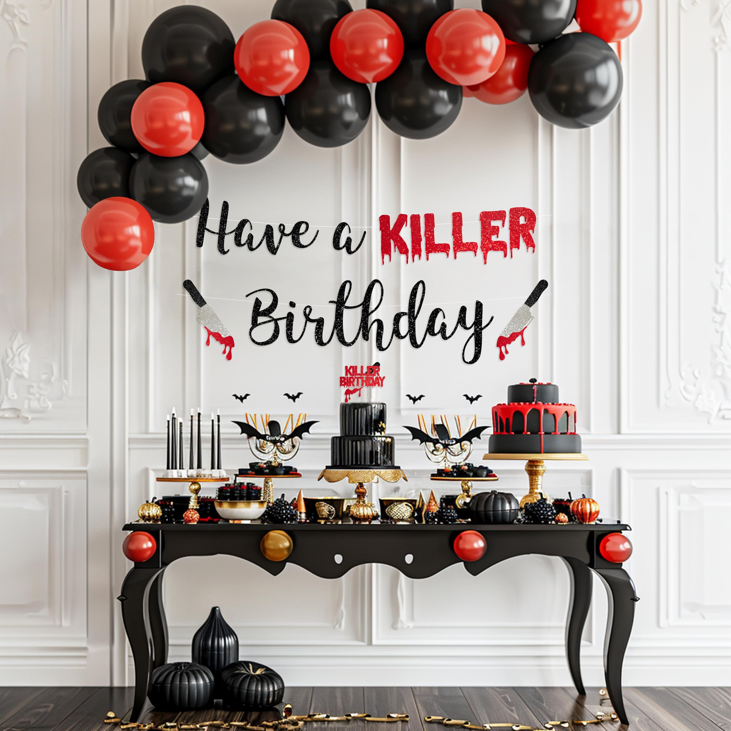 Scary Halloween Birthday Banner & Party Decorations - Horror Slasher Theme Cake Topper - Perfect for Spooky Birthday Parties, Haunted House Events & Horror Movie Nights