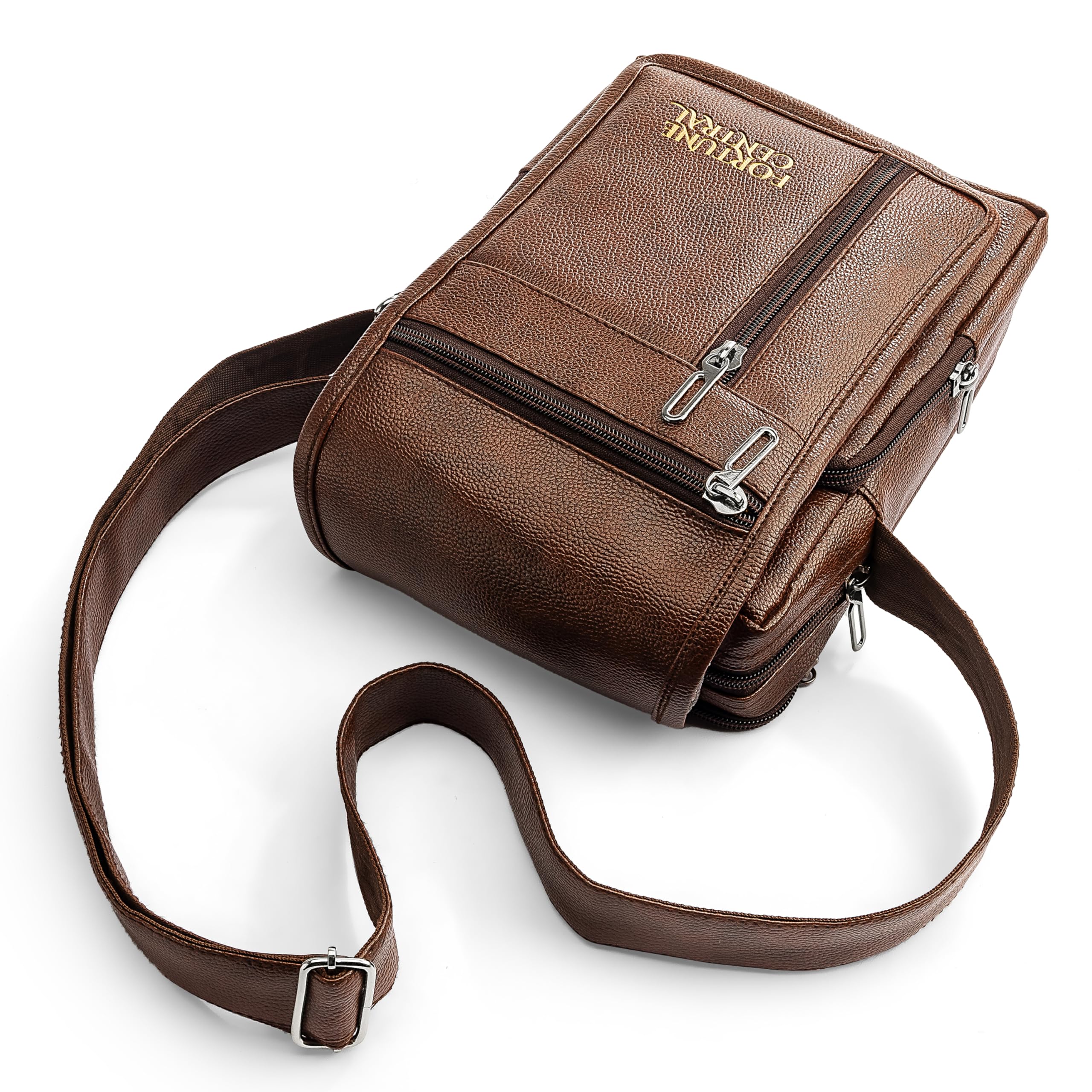 Premium Men's Crossbody Sling Bag - Waterproof Lightweight Leather Shoulder Bag with Adjustable Strap & Hidden Pocket | Perfect for Travel, Work Commute, Cycling & Outdoor Activities | Made in India