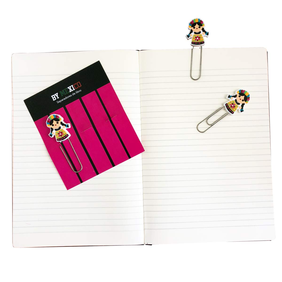 Authentic Mexican Queretana Doll Bookmark Clips - Handmade 2-Pack Set of 6, Perfect for Books, Journals, Gifts & Cultural Decor