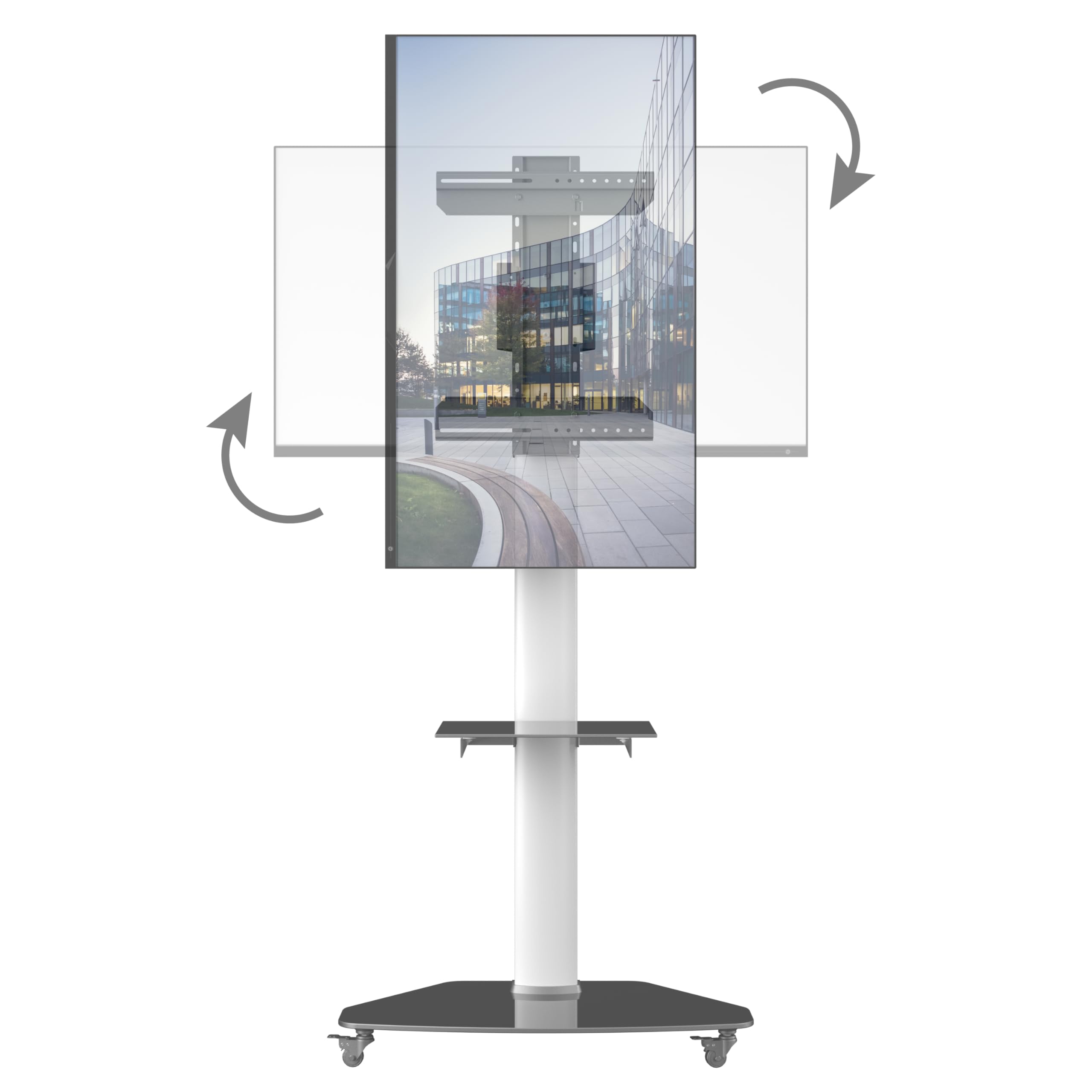ProMounts Mobile TV Stand with Wheels - Adjustable Height Rolling Stand for 32-84 Inch TVs | 360° Rotation (Landscape/Portrait) | Portable TV Cart for Home, Office, or Classroom Use