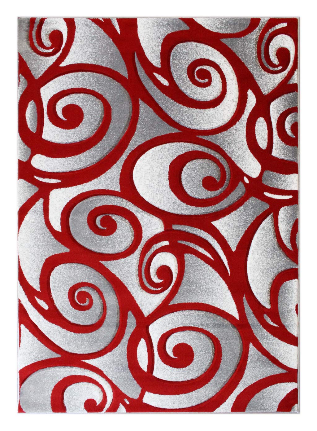 Masada Modern Woven Area Rug - Hand Carved Grey White Red Design (8x10 Feet) for Living Room, Bedroom & Office Decor