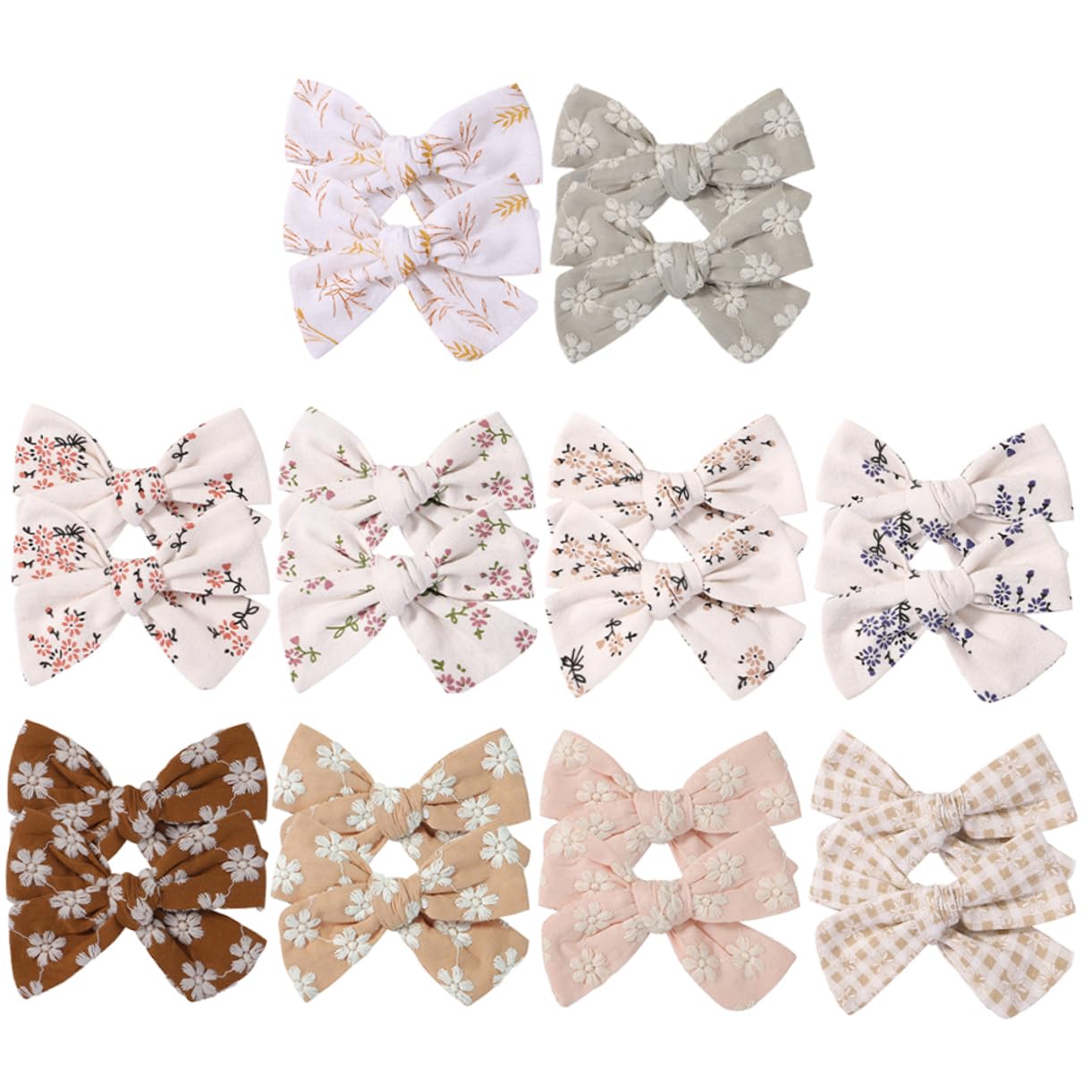 **IWOWHERO 20pcs Girls Hair Bows Set - Floral Print Baby Hair Clips & Hair Ties for Toddlers | Perfect for Parties, School, and Everyday Styling**