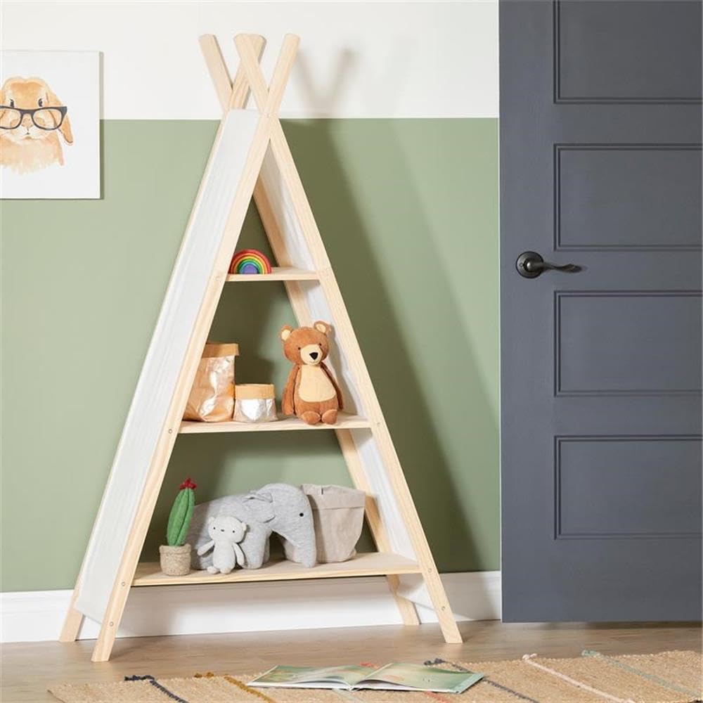 Rosebery Kids Teepee Bookshelf - White Wooden Children's Book Storage Organizer for Bedroom, Nursery & Playroom - Perfect for Storytime & Toy Display