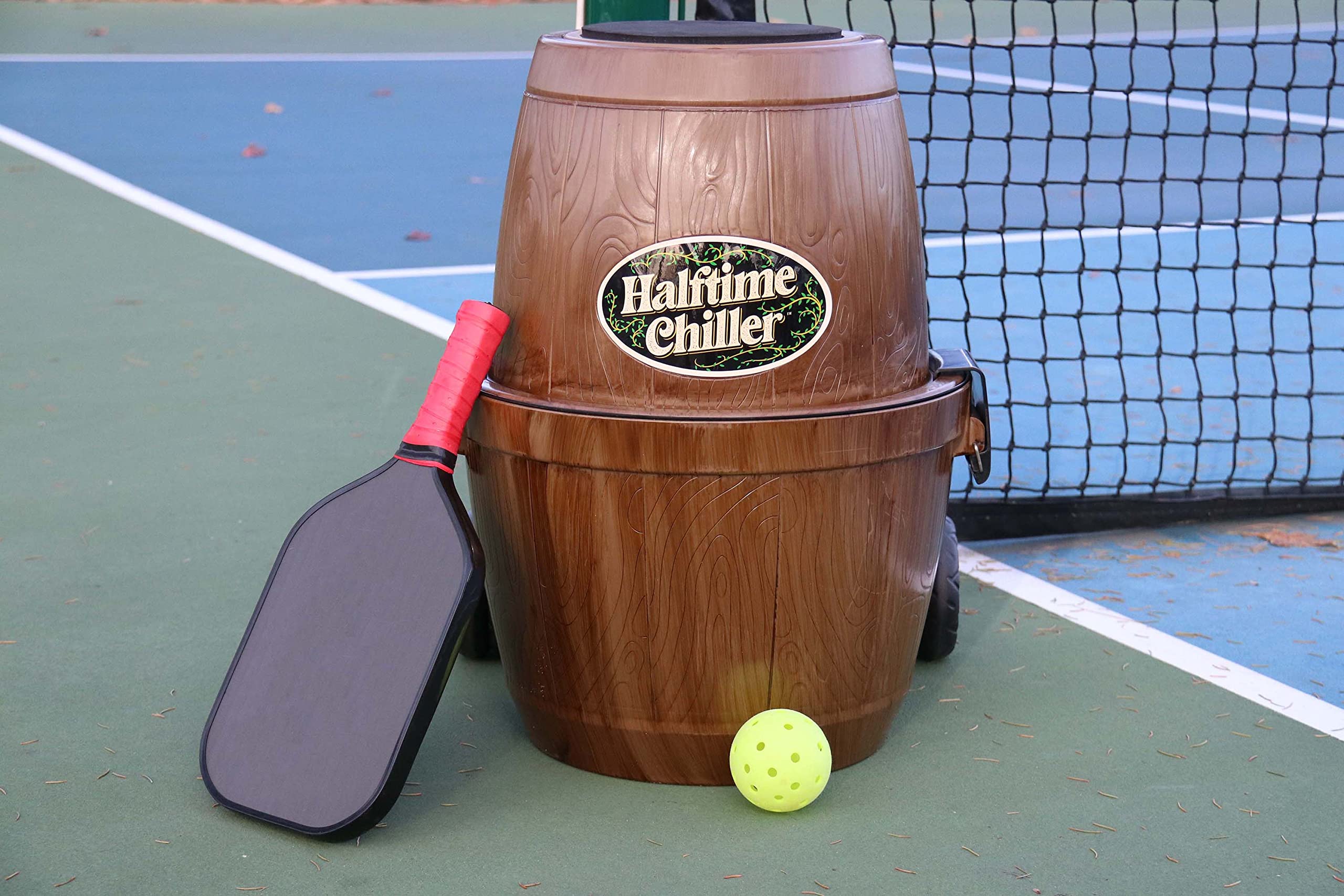 Halftime Chiller Rolling Cooler - Portable Insulated Cooler with Built-in Storage Tray, Seat, Telescoping Handle & Exterior Pockets | Perfect for Tailgating, Camping, Beach Trips & Outdoor Events
