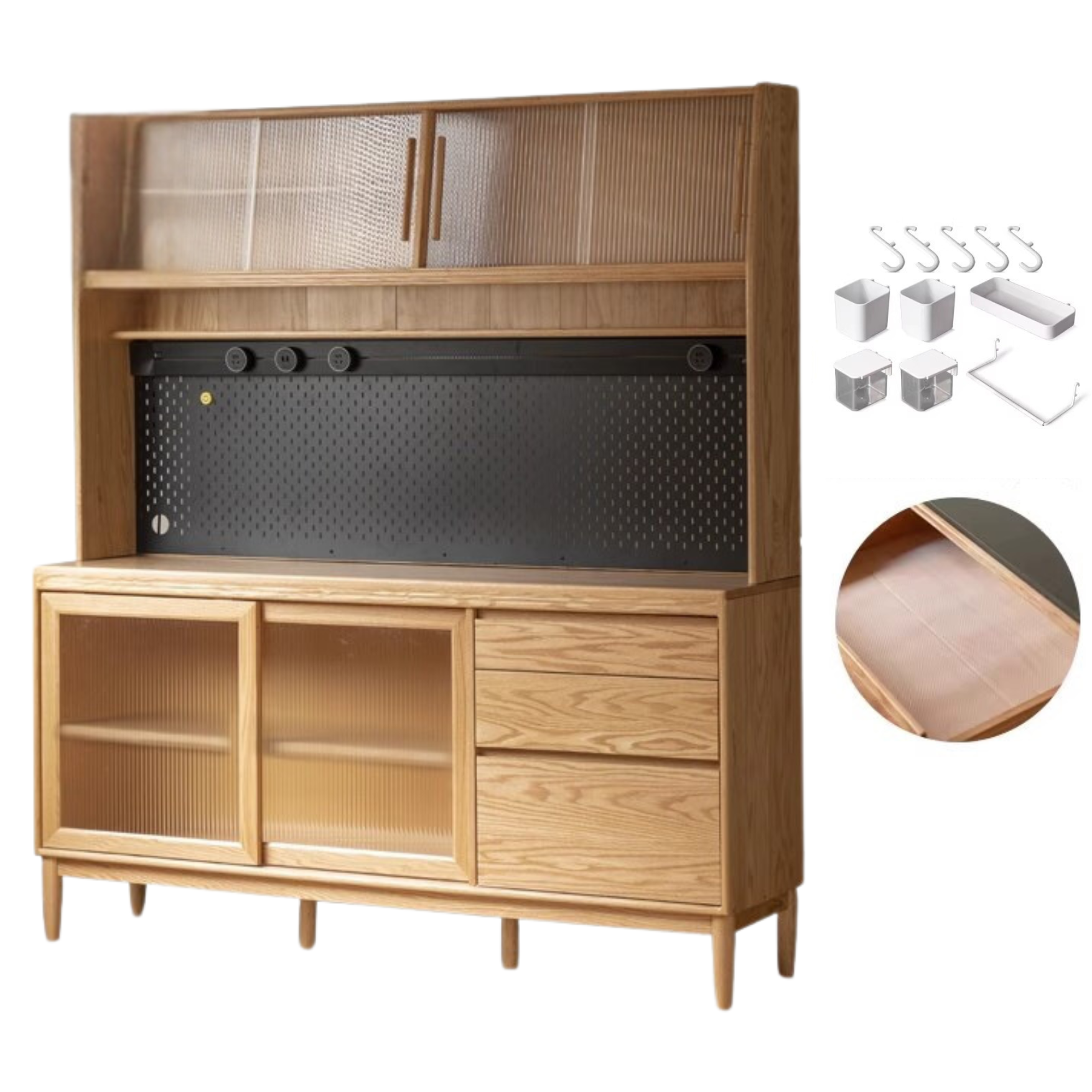 Oak Solid Wood Large Capacity Storage Sideboard - Rustic Buffet Cabinet for Dining Room, Living Room & Entryway Storage