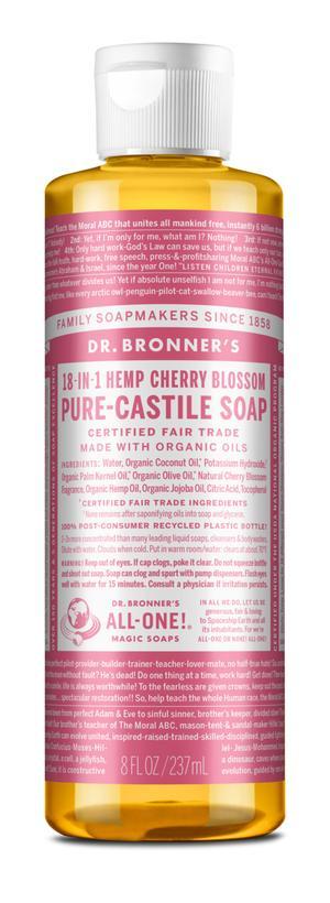 Dr. Bronner's Pure-Castile Liquid Soap - Organic Cherry Blossom Scent | All-Natural Body Wash, Shampoo & Household Cleaner | Vegan, Cruelty-Free for Sensitive Skin & Eco-Friendly Home Use
