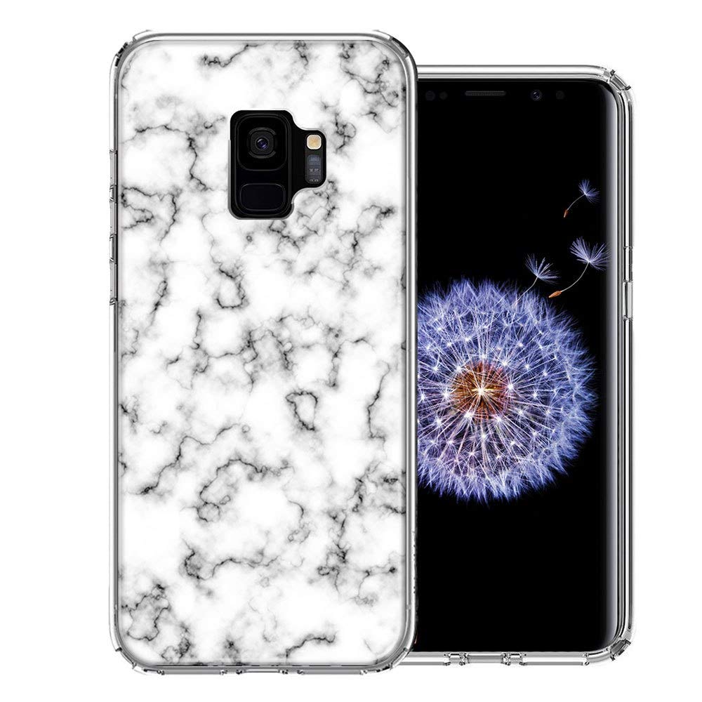 Samsung Galaxy S9 Case - White Grey Marble Double Layer Cover for Protection & Style