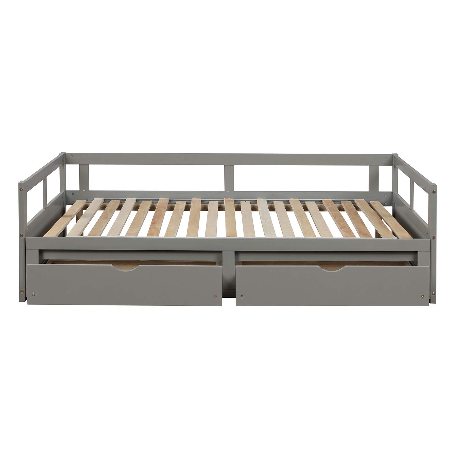 Extendable Daybed with Trundle - Twin to King Size Wooden Storage Bed with 2 Drawers - No Box Spring Needed - Perfect for Kids, Teens & Adults (Gray) - Ideal for Guest Rooms, Dormitories & Small Spaces