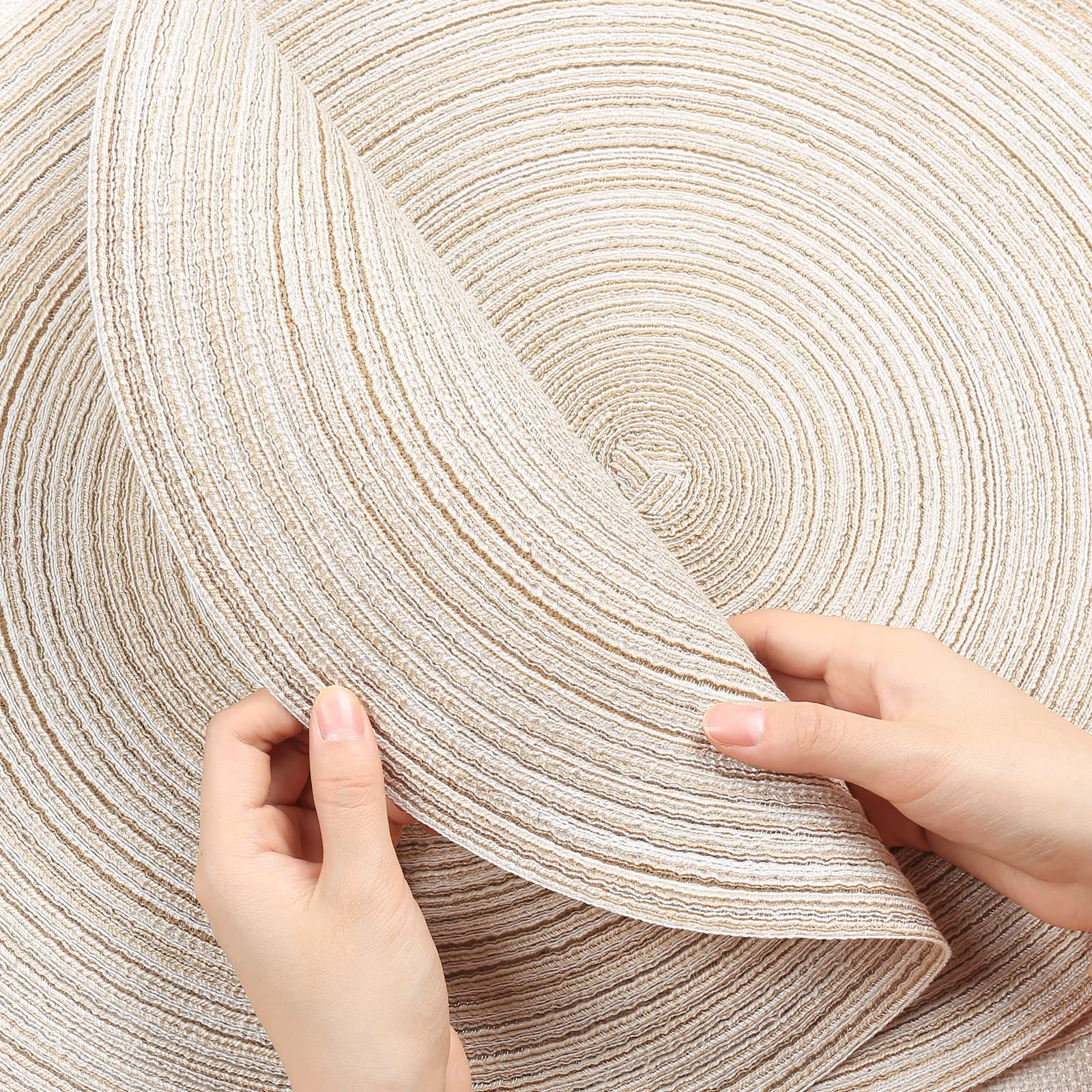 Natural Woven Round Braided Placemats Set of 6 - 15 Inch Heat Resistant Table Mats for Dining Room Decor, Kitchen & Outdoor Picnic (Beige)