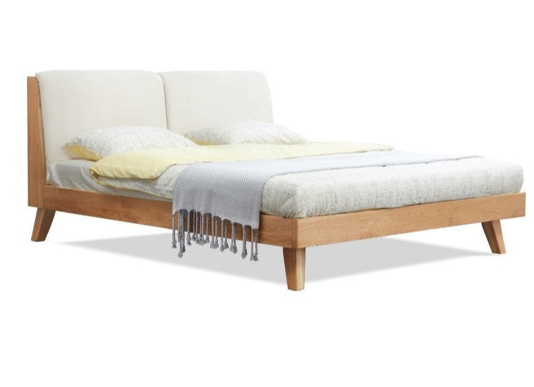 Solid Oak Wood Soft Bed Frame - Queen Size, Natural Wood Finish - Perfect for Master Bedrooms, Guest Rooms & Cozy Home Decor