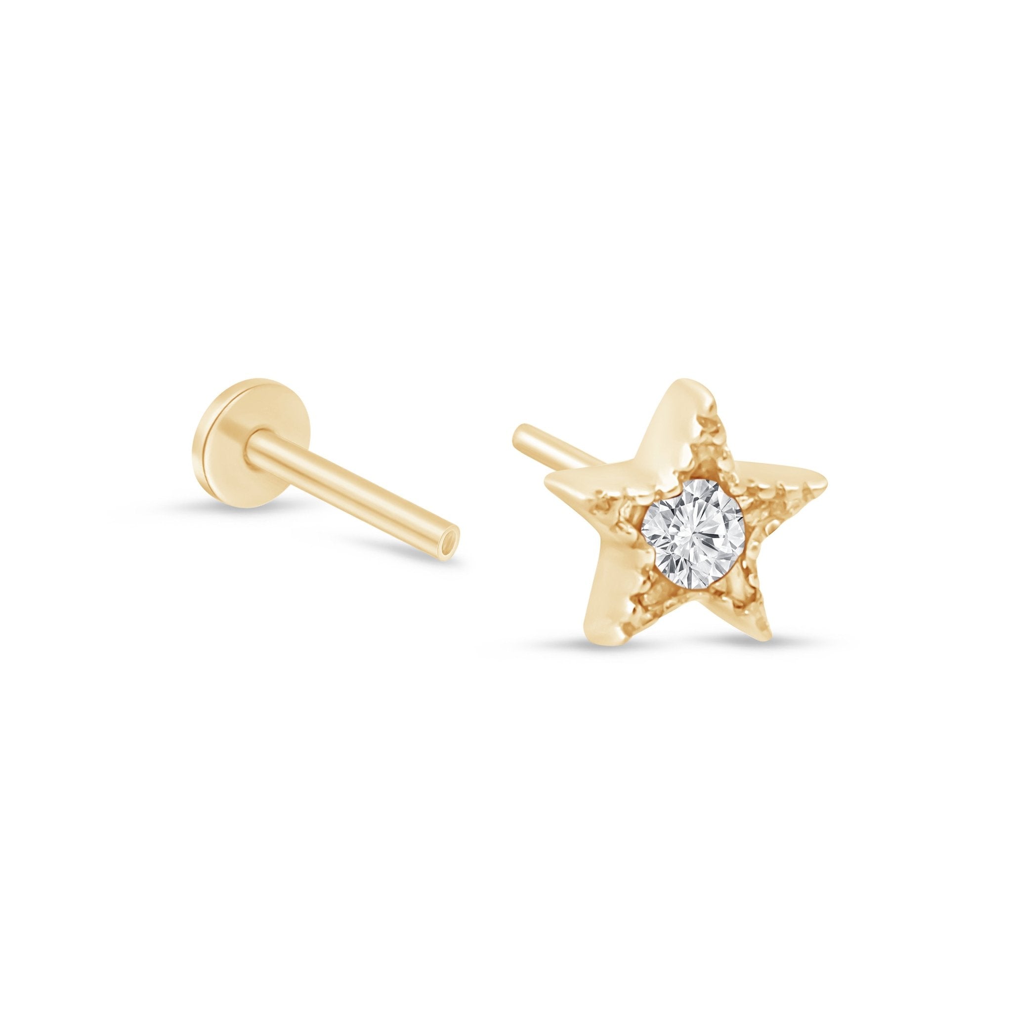 14K Solid Yellow Gold Gemstone Star Flat Back Stud Earrings with Milgrain Detailing - Perfect for Everyday Wear, Gifts & Special Occasions