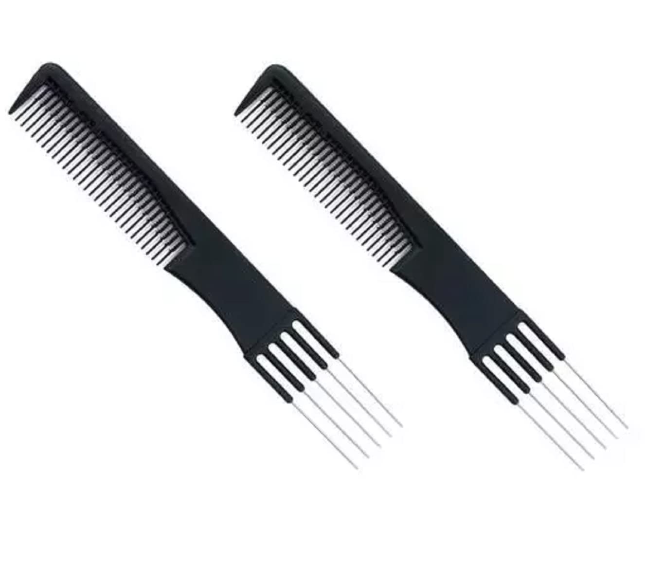 ZAUKY 5-Prong Metal Tail Comb - Carbon Fiber Anti-Static & Heat Resistant Hair Styling Tool (2-Pack, Multicolor) - Perfect for Salon Styling, Braiding & Updos