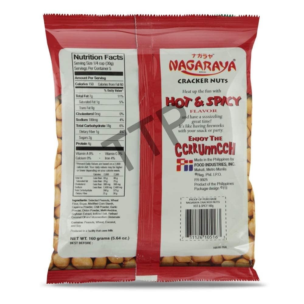 Nagaraya Spicy Cracker Nuts - 5.64oz (Pack of 8) | Crunchy Hot Snacks for Parties, Office & Road Trips | Filipino Style Spicy Peanuts